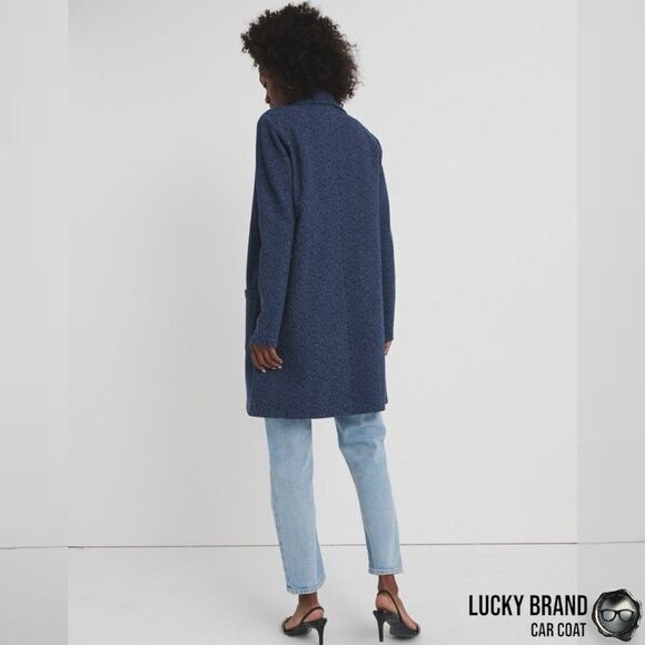 LUCKY BRAND CLASSIC LONG LINE CAR COAT IN AMERICAN NAVY BLUE WOMEN’S SIZE SMALL - Picture 5 of 14